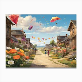 Village Of Kites paintings art print Canvas Print