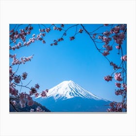 Blooming Pink Blossom Fuji Mountain Canvas Print