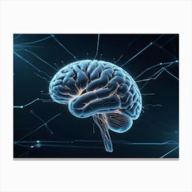 Human Brain With Blue Glowing Network Connections Canvas Print