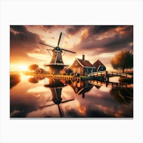 Sunset Over A Windmill Canvas Print