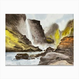 Waterfall In Iceland watercolor Canvas Print