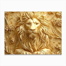 3d Lion Art Background Golden Canvas Print