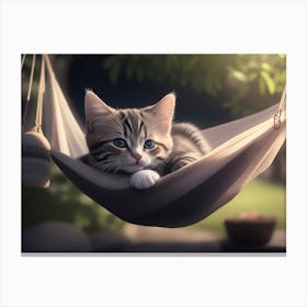A Kitten Relaxing In A Hammock Canvas Print