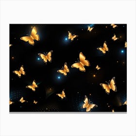 Gold Butterflies On Black Background 1 Canvas Print