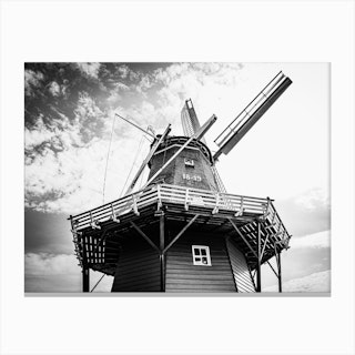 Dutch Authentic Windmill With Cloudy Sky Canvas Print