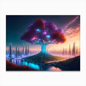 Cyber Tree Cityscape 1 Canvas Print