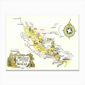 Central America & Mexico Map 1951 Canvas Print