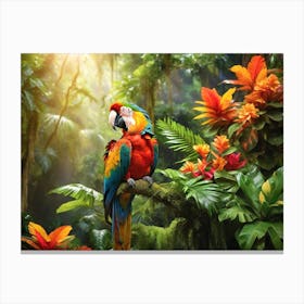 Parrot In The Jungle Canvas Print