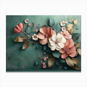 Floral Artwork Painting On Green Background Canvas Print