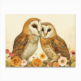 Floral Animal Illustration Owl 3 Canvas Print