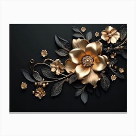 Gold Flowers On Black Background 13 Canvas Print