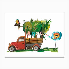 Red Truck And Trees Canvas Print