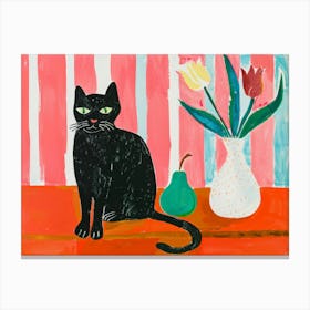 Black Cat With Tulips 4 Canvas Print