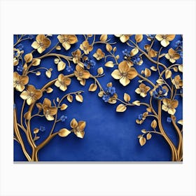 Gold Trees On Blue Background Canvas Print