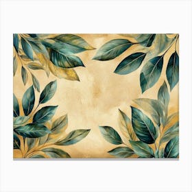 Vintage Tropical Green Brown Leaves Beige Background Golden Texture Luxury Canvas Print