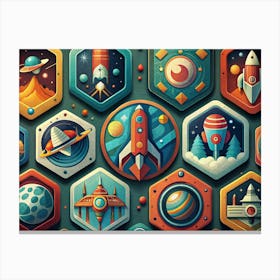 Space Exploration Icons In Hexagon Frames Canvas Print