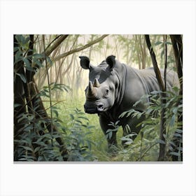 Black Rhinoceros Dense Vegetation Realism 4 Canvas Print