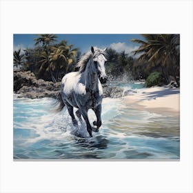 A Horse Oil Painting In Maldives Beaches, Maldives, Landscape 2 Canvas Print