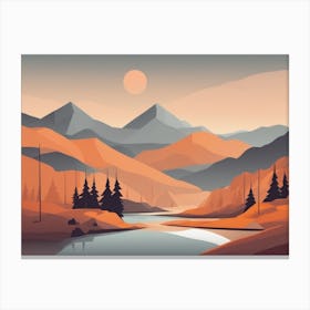 Misty mountains horizontal background in orange tone 117 Canvas Print