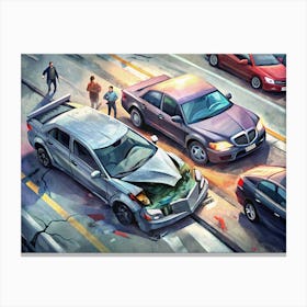 Car Crash Scene On A Busy City Street Canvas Print