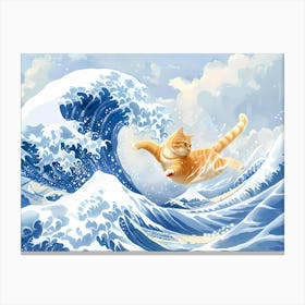 Great Wave And Jumping Cat 2 Canvas Print