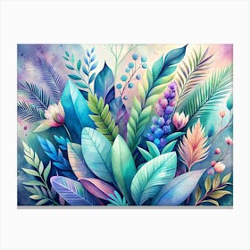 Watercolor Painting Of A Colorful Tropical Leaf Bouquet Canvas Print