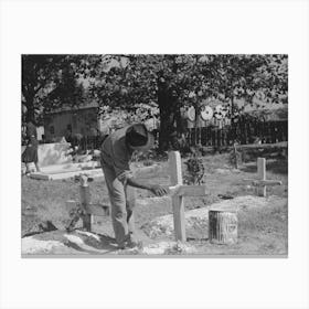 Painting Grave Marker In Cemetery, All Saints Day In New Roads, Louisiana By Russell Lee Canvas Print
