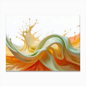 An Abstract Image Of A Green And Orange Liquid Splash, Creating A Dynamic Shape With Splashes And Swirls Against A White Background Canvas Print