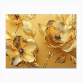 Golden Floral Background, Vintage Flower Design, Luxurious Nature Canvas Print