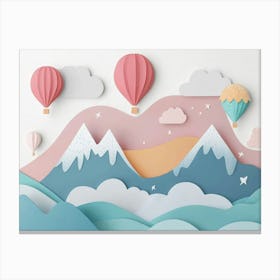 Hand Drawn Childish Art with Mountains, Balloons and Clouds 3 Canvas Print