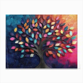 Colorful Tree with Vibrant Leaves Hanging Branches Illustration Background 3d Abstraction 1 Canvas Print