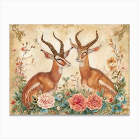 Floral Animal Illustration Antelope 3 Canvas Print