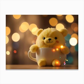 Yellow Plush Bear In A Cup With A Pink Napkin Canvas Print