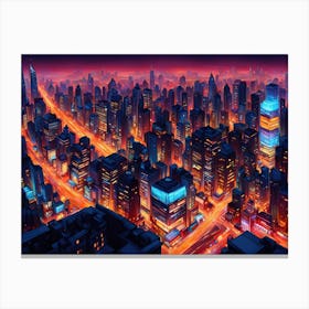 Buildings Skyscrapers Skyline Cityscape City Urban Architecture Downtown Travel Town Night Metropolitan Canvas Print