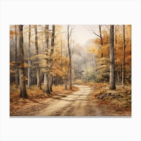 A Painting Of Country Road Through Woods In Autumn 24 Canvas Print