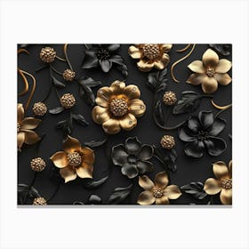 3d Golden Jewelry and Flowers in Black 1 Canvas Print