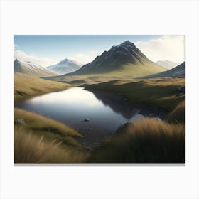 Tundra Landscape Spreading Across The Highlands With Low Grass Canvas Print