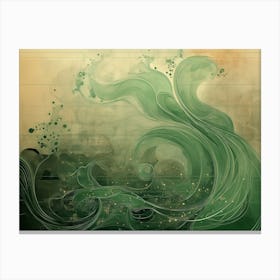 Abstract green Wave watercolor landscape Canvas Print