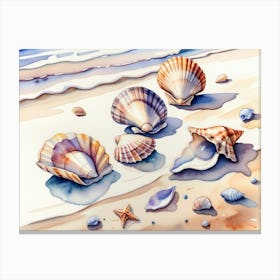 Seashells on the beach, watercolor painting 15 Canvas Print