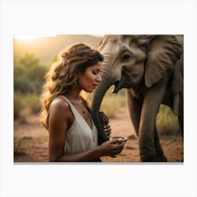 Portrait Of A Woman With An Elephant 1 Canvas Print