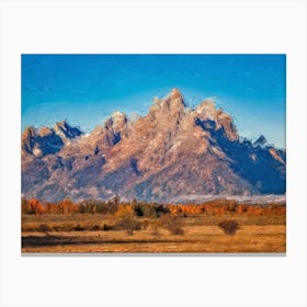 Autumn Sunny Day And Mountains Oil Painting Landscape Canvas Print