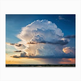 Cumulus Clouds Looming High Over A Serene Landscape Bathed In Sunset Light A Cluster Of White Clou (5) Canvas Print