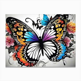 Butterfly With Roses 4 Canvas Print