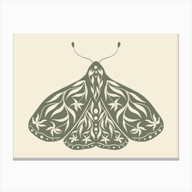 Folk Art Moth 01 - Sage Green Canvas Print