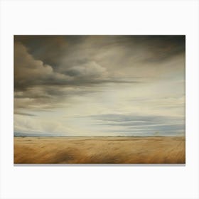 Rustic Farm Hay Field Oil Painting Canvas Print