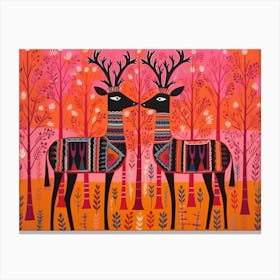 Elk 1 Folk Style Animal Illustration Canvas Print