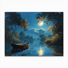 A Serene Moonlit Night At The Lake Canvas Print