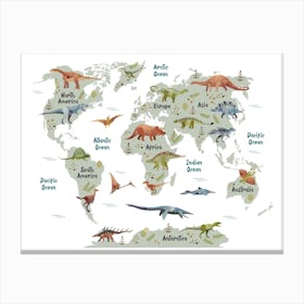 Dinosaur World Map Canvas Print