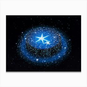 Abstract Illustration Of A Bright Blue And Black Double Star Radiating A Glow With A Pattern Of Twi (1) Canvas Print