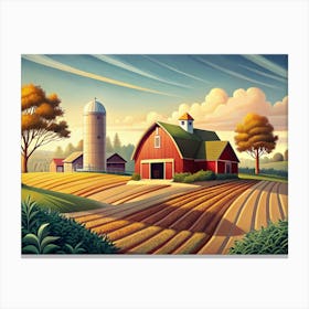 Red Barn On A Farm In The Countryside Canvas Print